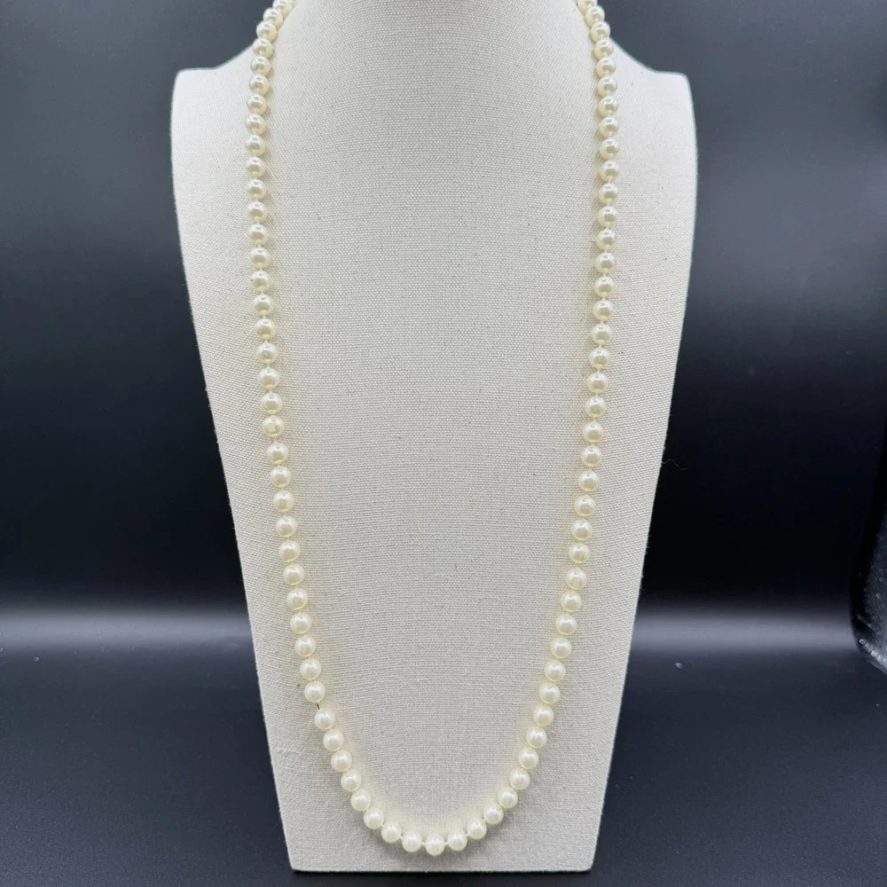 Cream Faux Pearl Beaded Long Necklace Coquette Bridal Layering Statement Gift